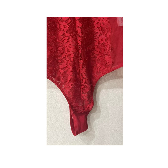 INC International Concepts Sz M NOT SO BASIC Sheer Sleeve Red Bodysuit - Picture 6 of 6